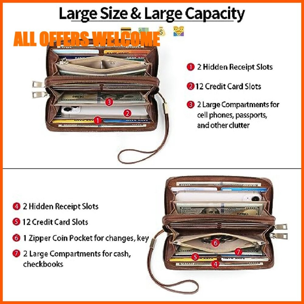 Large Capacity RFID Blocking Leather Clutch Wrist… - image 5